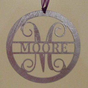Silver Hanging Wood "Moore" Sign